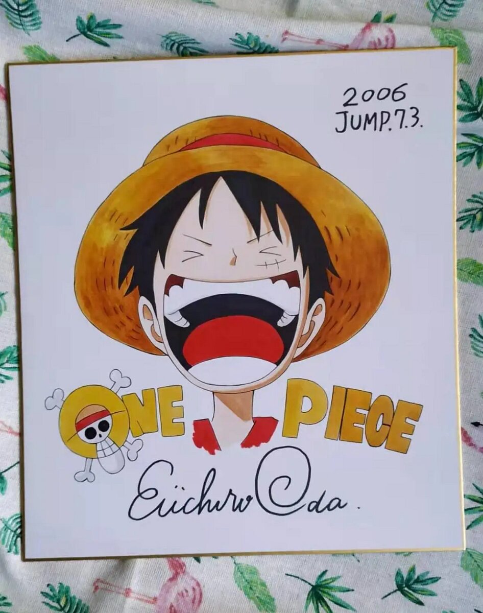 Educational counterfeit reference image (hand-drawn-Eiichiro-Oda-ONE-PIECE-Shikishi-Art-Board-autographed-27-24-1219Y). — educational counterfeit (FAKE) shikishi reference associated with Eiichiro ODA