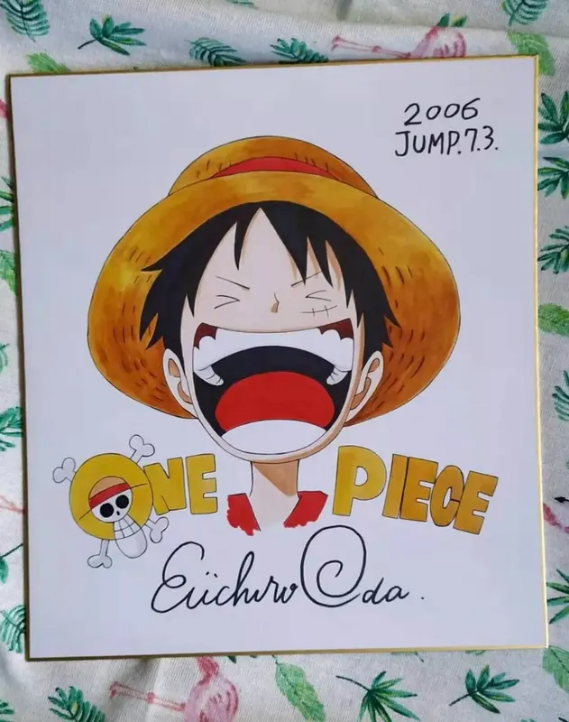 Educational counterfeit reference image (hand-drawn-Eiichiro-Oda-ONE-PIECE-Shikishi-Art-Board-autographed-27-24-1219Y). — educational counterfeit (FAKE) shikishi reference associated with Eiichiro ODA