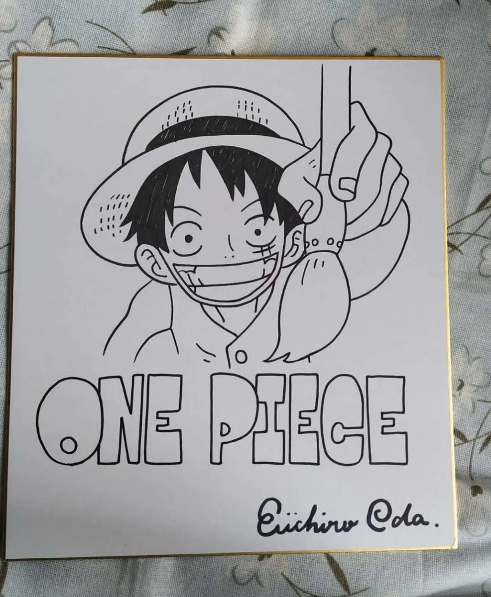 Educational counterfeit reference image (hand-drawn-Eiichiro-Oda-ONE-PIECE-autographed-Shikishi-Art-Board-272-242-82020A). — educational counterfeit (FAKE) shikishi reference associated with Eiichiro ODA