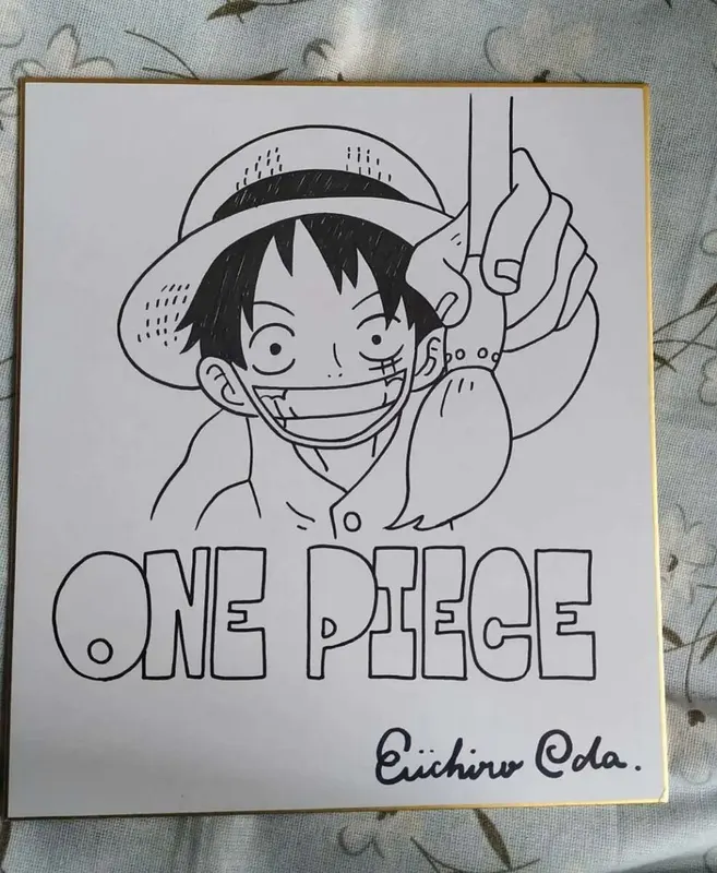 Educational counterfeit reference image (hand-drawn-Eiichiro-Oda-ONE-PIECE-autographed-Shikishi-Art-Board-272-242-82020A). — educational counterfeit (FAKE) shikishi reference associated with Eiichiro ODA