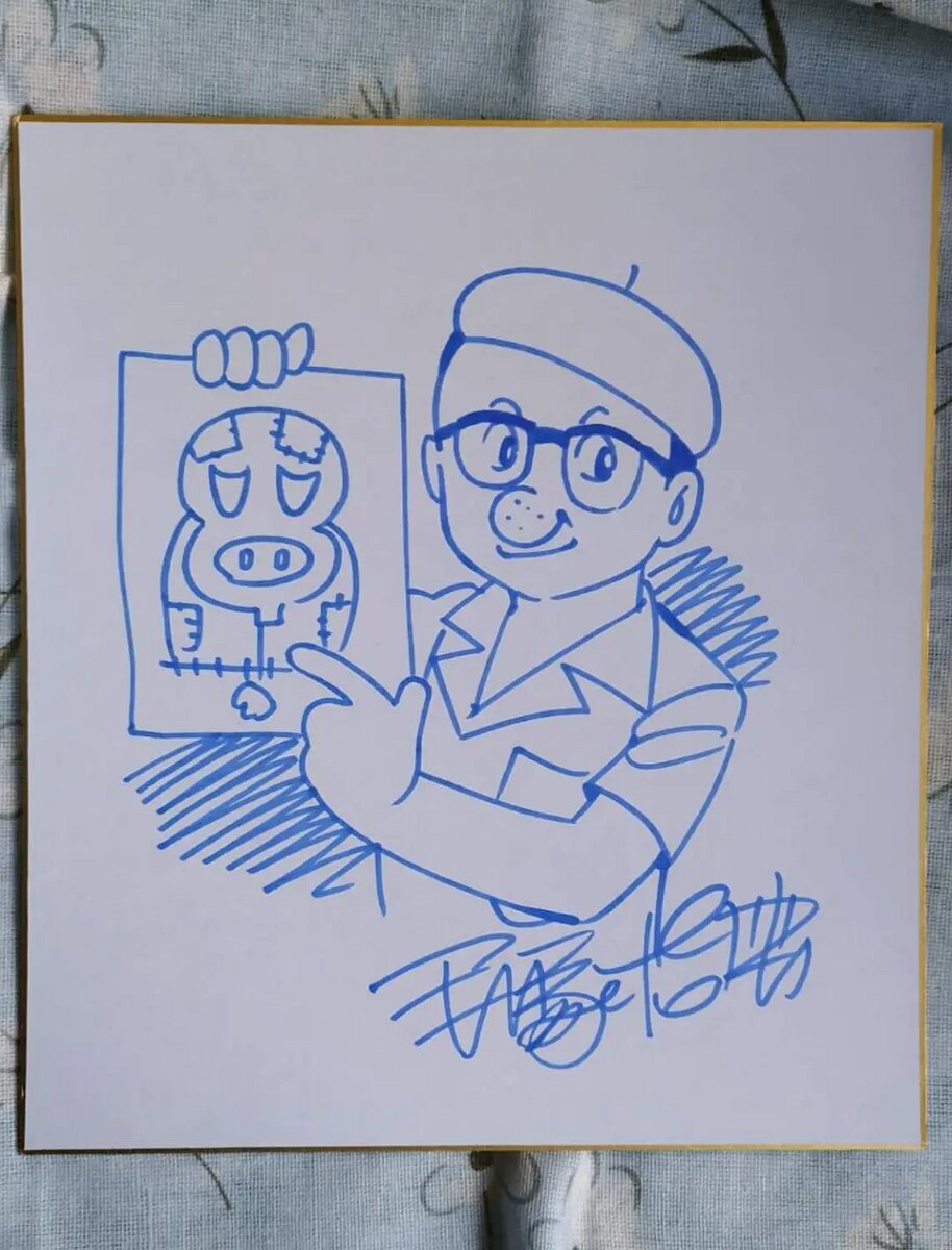 Educational counterfeit reference image (hand-drawn-Osamu-Tezuka-autographed-Shikishi-Art-Board-Mighty-Atom). — educational counterfeit (FAKE) shikishi reference associated with Osamu Tezuka