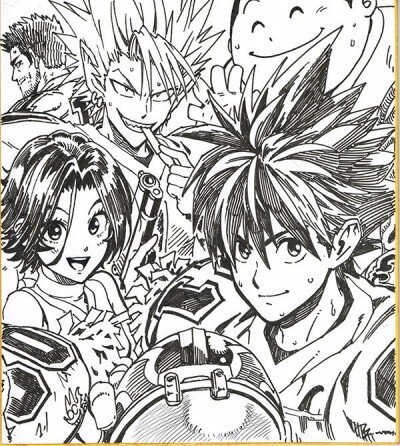 Educational authentic reference image (eyeshield-21-celebrates-12-years-01-400x446). — educational authentic (REAL) shikishi reference associated with Yusuke Murata