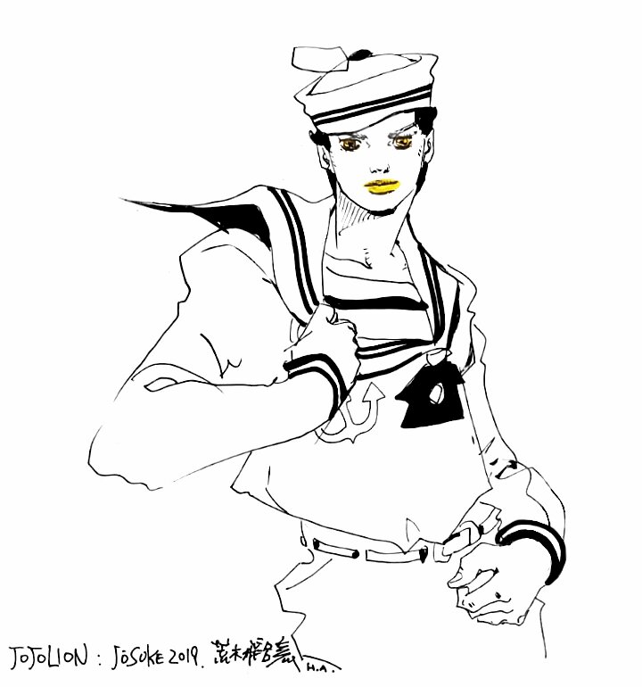 Educational authentic reference image (Lucca2019_Josuke_Restored). — educational authentic (REAL) shikishi reference associated with Araki Hirohiko