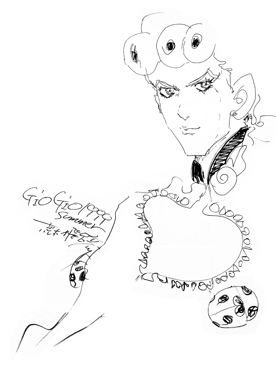 Educational authentic reference image (1200px-Giorno_1999_Shikishi_Autograph). — educational authentic (REAL) shikishi reference associated with Araki Hirohiko