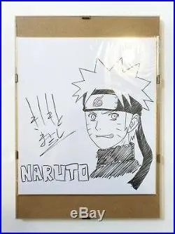 Educational counterfeit reference image (MASASHI-KISHIMOTO-Hand-Signed-NARUTO-Drawing-Glass-Frame-EXTREMELY-RARE-01-hzqs). — educational counterfeit (FAKE) shikishi reference associated with Masashi Kishimoto