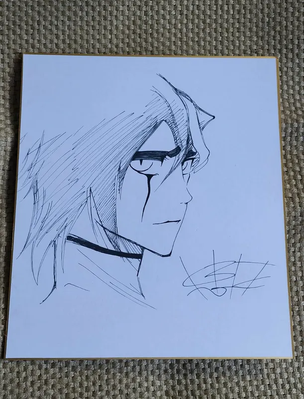 Educational counterfeit reference image (hand-drawn-Kubo-Taito-BLEACH-autographed-Shikishi-Card-Art-Board-limited-122020D). — educational counterfeit (FAKE) shikishi reference associated with Tite Kubo