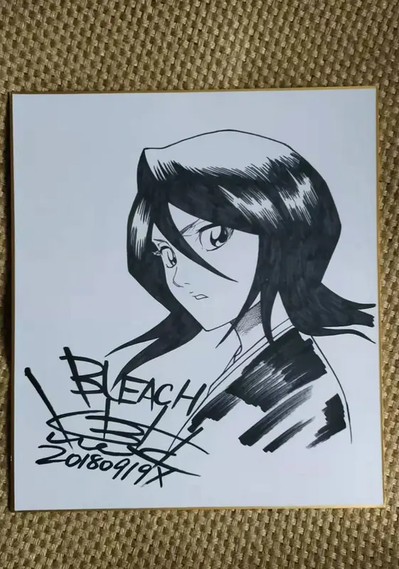 Educational counterfeit reference image (hand-drawn-Kubo-Taito-BLEACH-autographed-Shikishi-Card-Art-Board-limited-122020B). — educational counterfeit (FAKE) shikishi reference associated with Tite Kubo