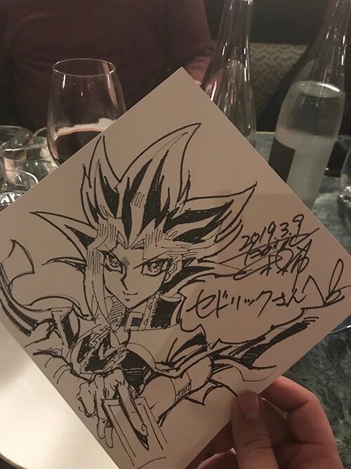 Educational authentic reference image (magic_2019_kazuki_takahashi_yugi_drawing_for_cedric_biscay). — educational authentic (REAL) shikishi reference associated with Kazuki Takahashi