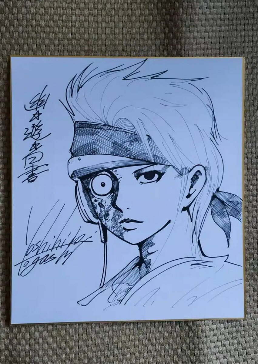Educational counterfeit reference image (drawn-Togashi-Yoshihiro-YuYu-Hakusho-autographed-Shikishi-Card-Art-Board-1220D). — educational counterfeit (FAKE) shikishi reference associated with Yoshihiro Togashi