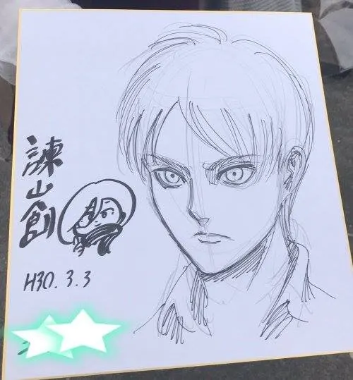 Educational authentic reference image (28379449_966967666796287_8496246369961205850_n). — educational authentic (REAL) shikishi reference associated with Hajime Isayama
