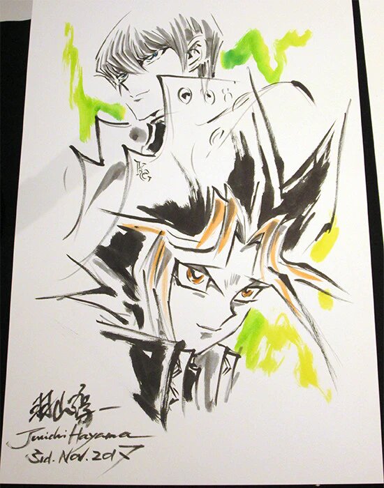 Educational authentic reference image (junichi_hayama_youmacon_2017_kaiba_yugi_live_drawing). — educational authentic (REAL) shikishi reference associated with Junichi Hayama