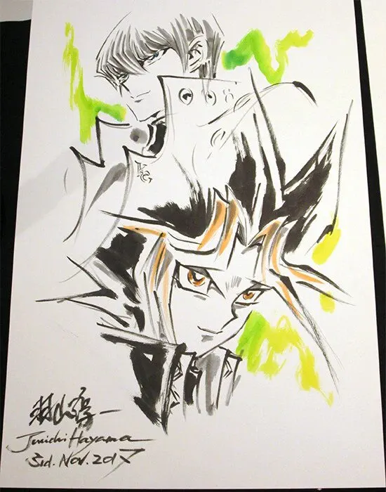 Educational authentic reference image (junichi_hayama_youmacon_2017_kaiba_yugi_live_drawing). — educational authentic (REAL) shikishi reference associated with Junichi Hayama