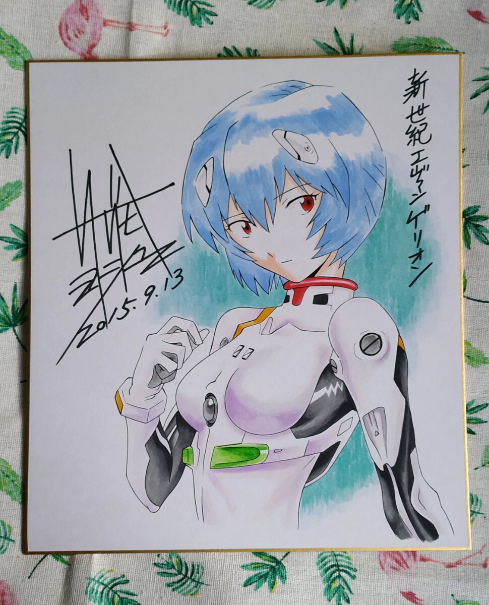 Educational counterfeit reference image (hand-drawn-Sadamoto-Yoshiyuki-Shikishi-Art-Board272-242mm-J-POP-122019A). — educational counterfeit (FAKE) shikishi reference associated with Yoshiyuki Sadamoto