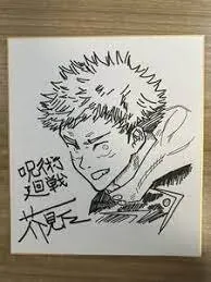 Educational counterfeit reference image (awrawrarawrw). — educational counterfeit (FAKE) shikishi reference associated with Gege Akutami