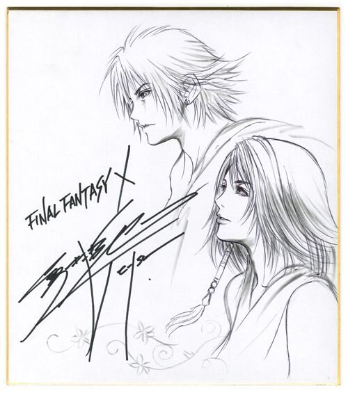 Educational authentic reference image (Yuna and Tidus (Original Sketch) - Nucleus _ Art Gallery and Store). — educational authentic (REAL) shikishi reference associated with Tetsuya Nomura
