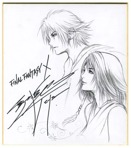 Educational authentic reference image (Yuna and Tidus (Original Sketch) - Nucleus _ Art Gallery and Store). — educational authentic (REAL) shikishi reference associated with Tetsuya Nomura