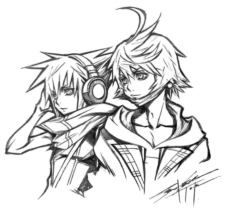 Educational authentic reference image (Neku and Rindo Sketch by Nomura - Neo_ The World Ends with You Art Gallery). — educational authentic (REAL) shikishi reference associated with Tetsuya Nomura