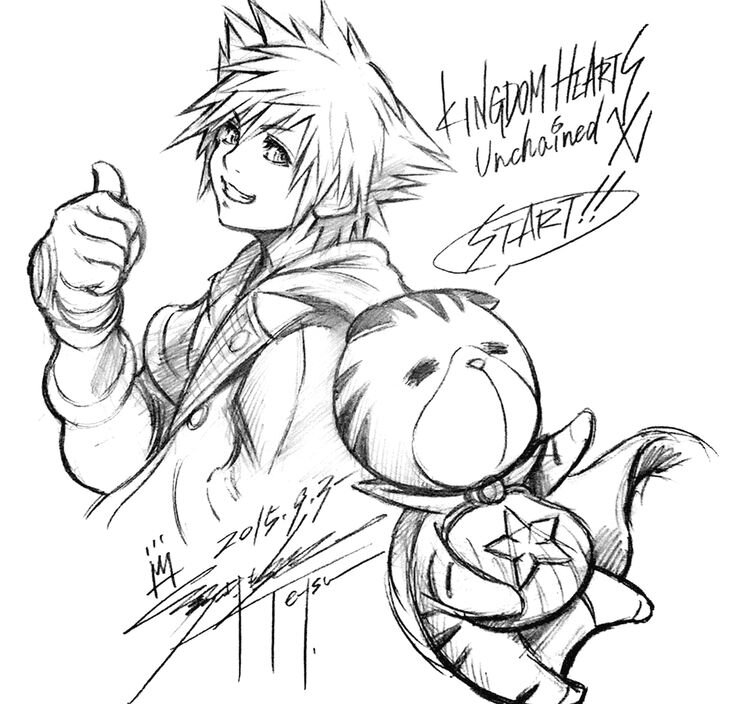 Educational authentic reference image (Sora & Chirithy Sketch - Kingdom Hearts Union χ [Cross] Art Gallery). — educational authentic (REAL) shikishi reference associated with Tetsuya Nomura