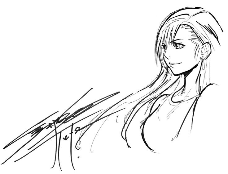 Educational authentic reference image (Tifa Lockhart Sketch - Dissidia Final Fantasy NT Art Gallery). — educational authentic (REAL) shikishi reference associated with Tetsuya Nomura