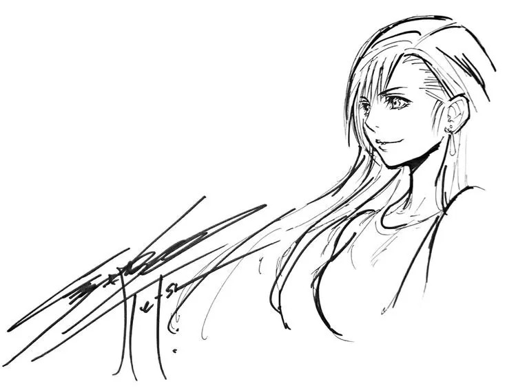Educational authentic reference image (Tifa Lockhart Sketch - Dissidia Final Fantasy NT Art Gallery). — educational authentic (REAL) shikishi reference associated with Tetsuya Nomura